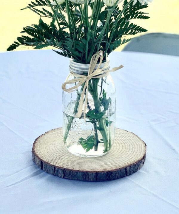 Mason Jars, wood charger, centerpiece