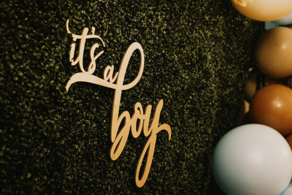 it's a boy sign on greenery