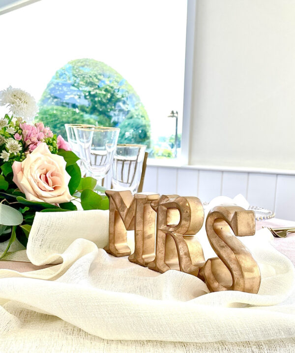 Mr and Mrs table setting letters